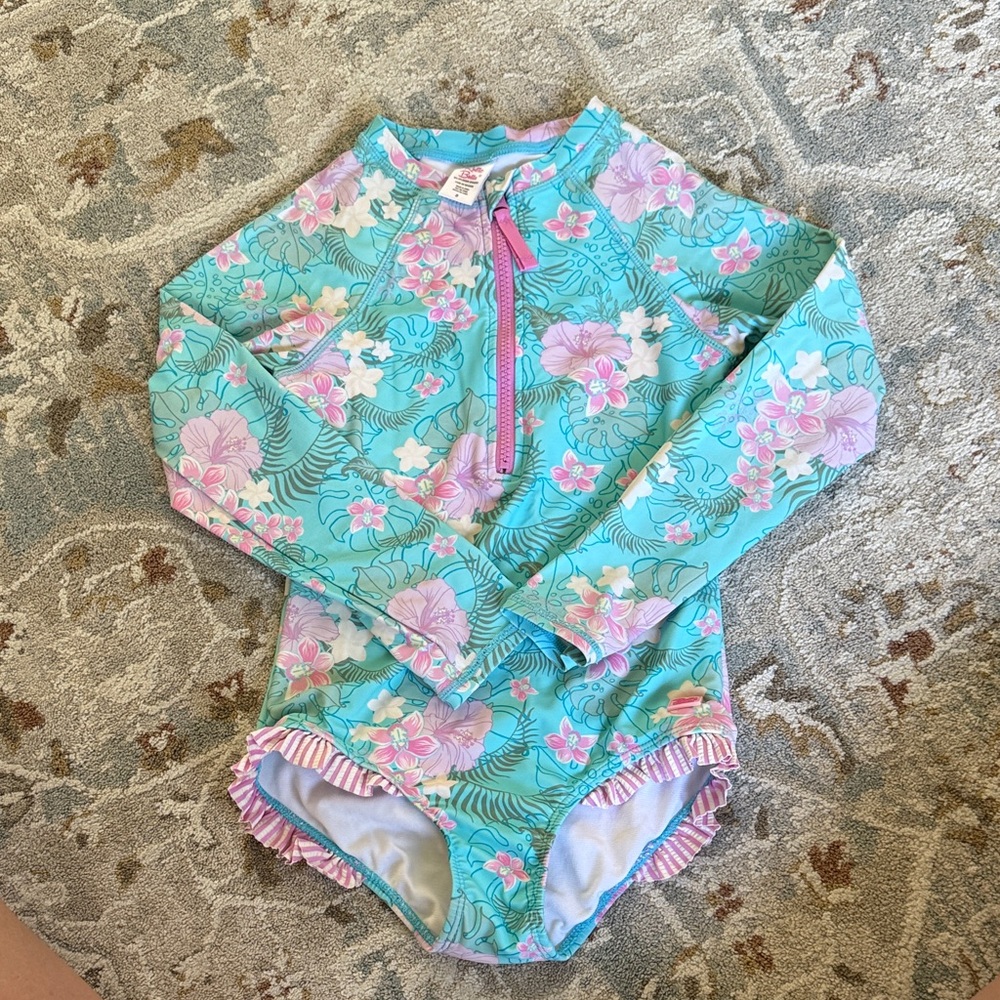 Ruffle Butts Floral Long Sleeve Kids Swimsuit
